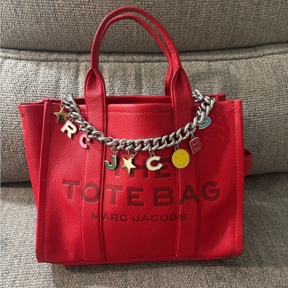 Marc Jacobs Cherry Red Tote with Silver Chain